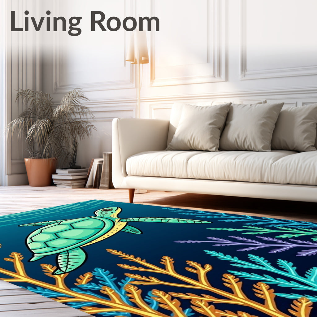 Oceanic Sea Creature Turtle Coral Rug