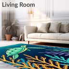 Oceanic Sea Creature Turtle Coral Rug