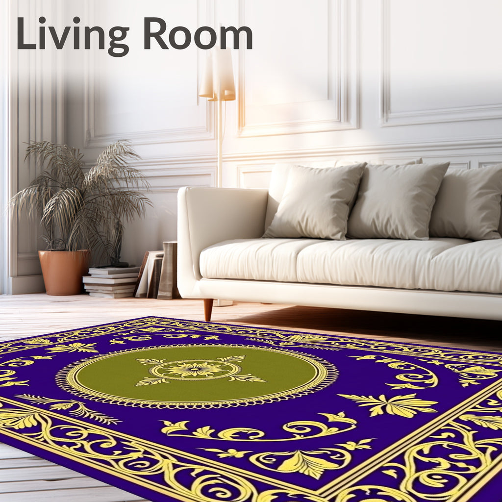 Royal Blue Gold Floral Medallion Rug