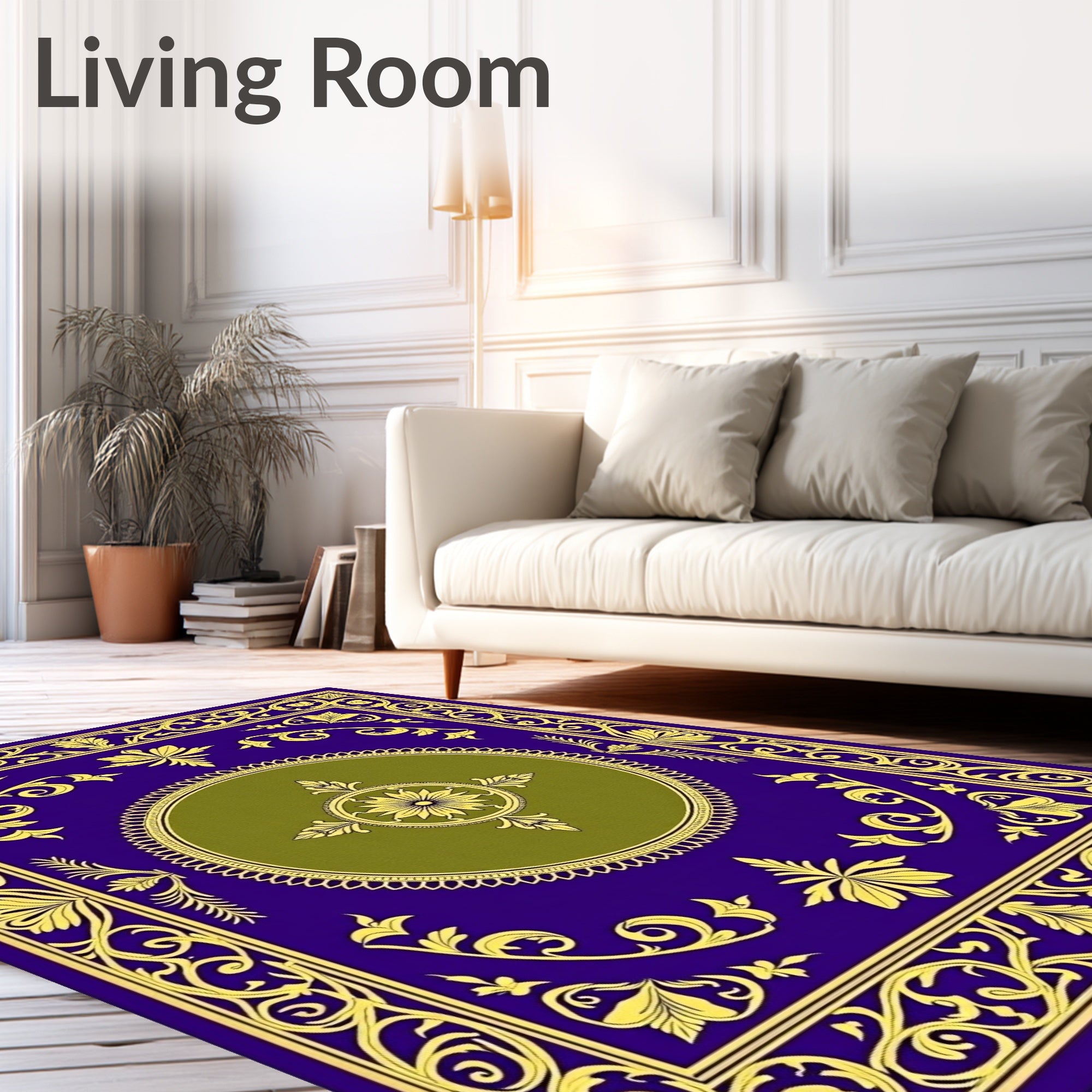 Royal Blue Gold Floral Medallion Rug