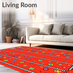 Whimsical Red Star Alphabet Train Rug