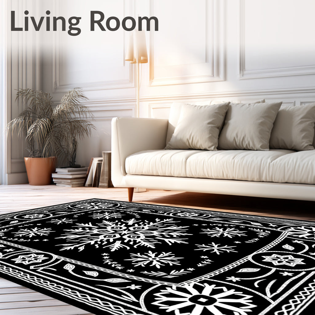 Monochromatic Snowflake Starburst Medallion Rug