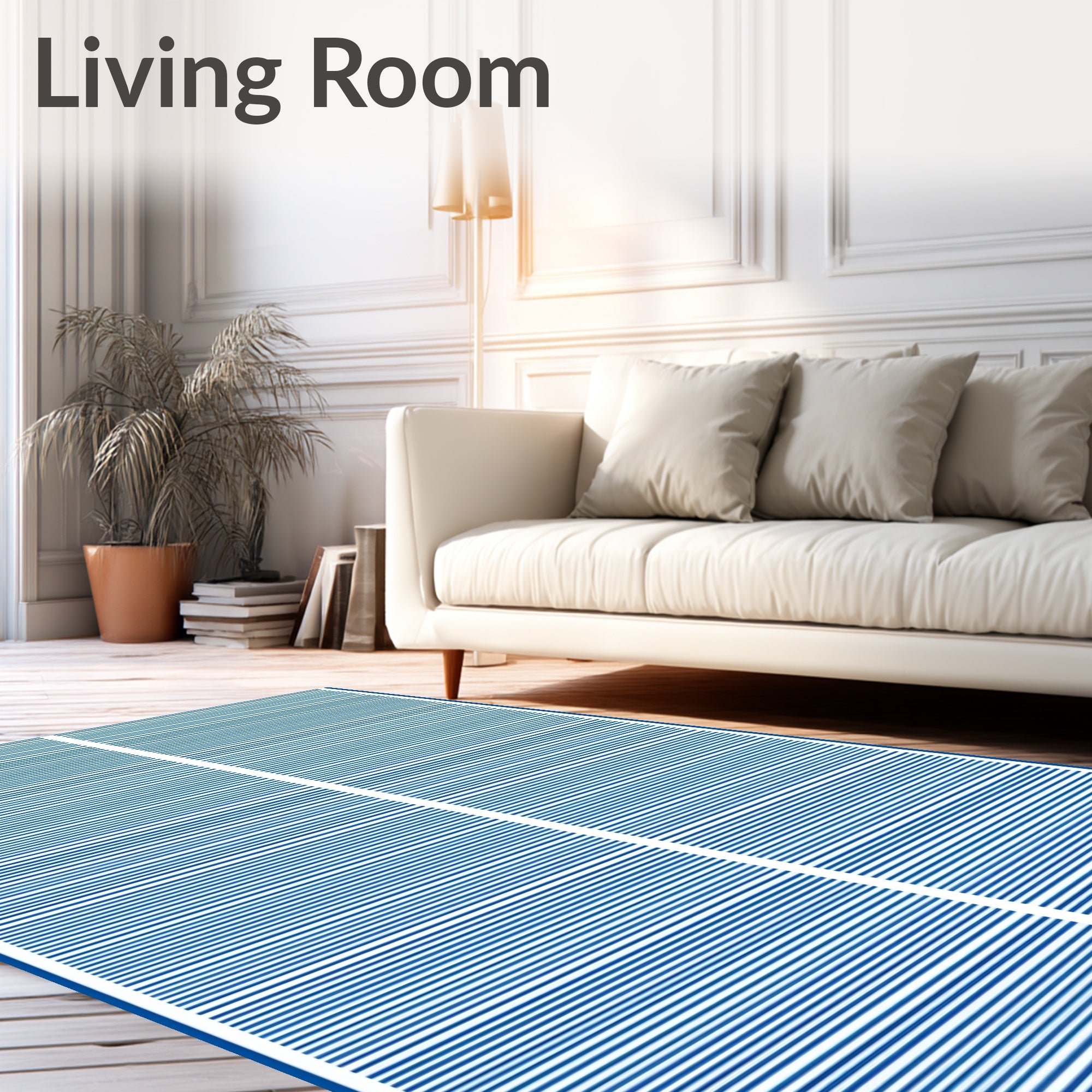 Modern Blue White Striped Line Rug