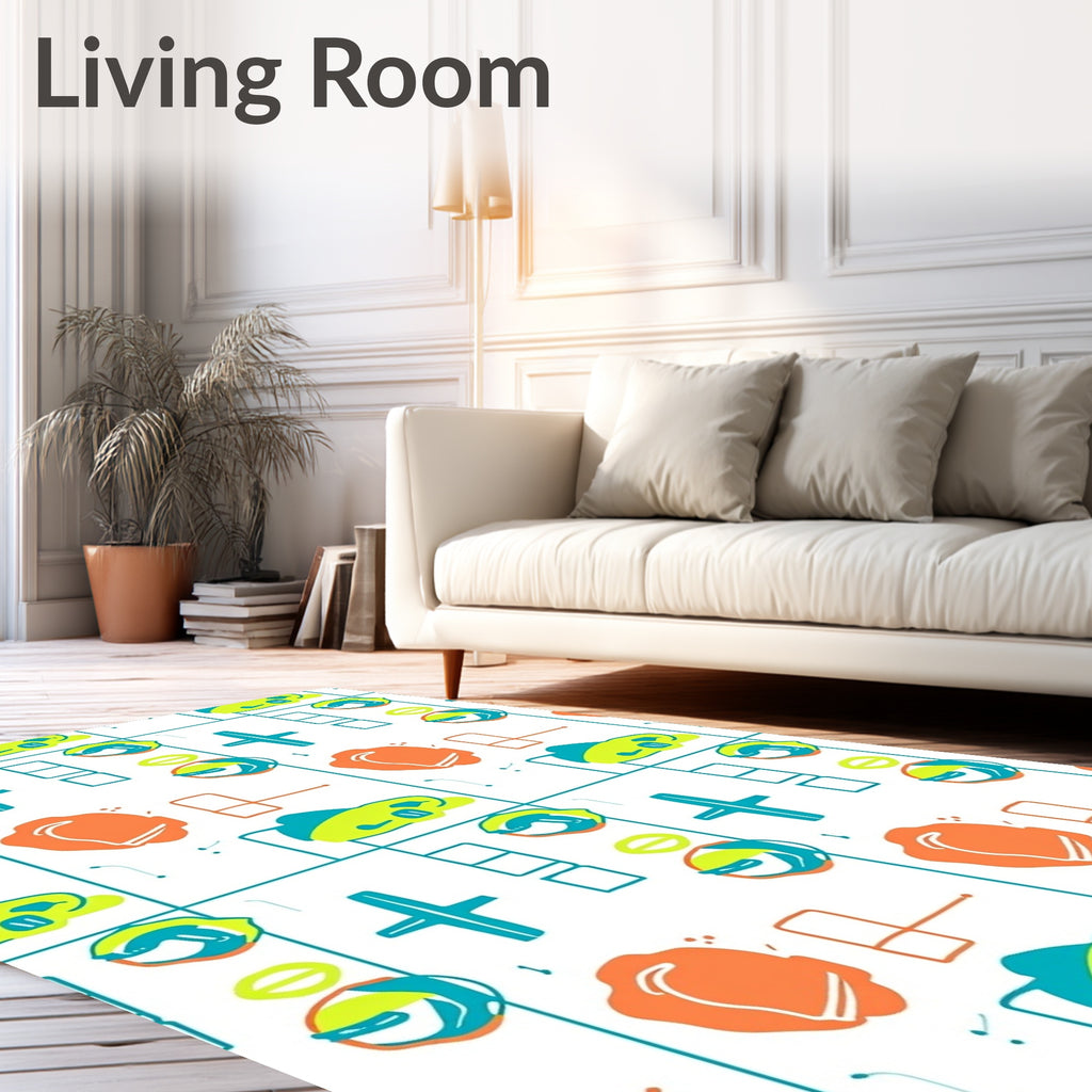 Playful Teal Orange Abstract Shapes Rug