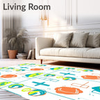 Playful Teal Orange Abstract Shapes Rug