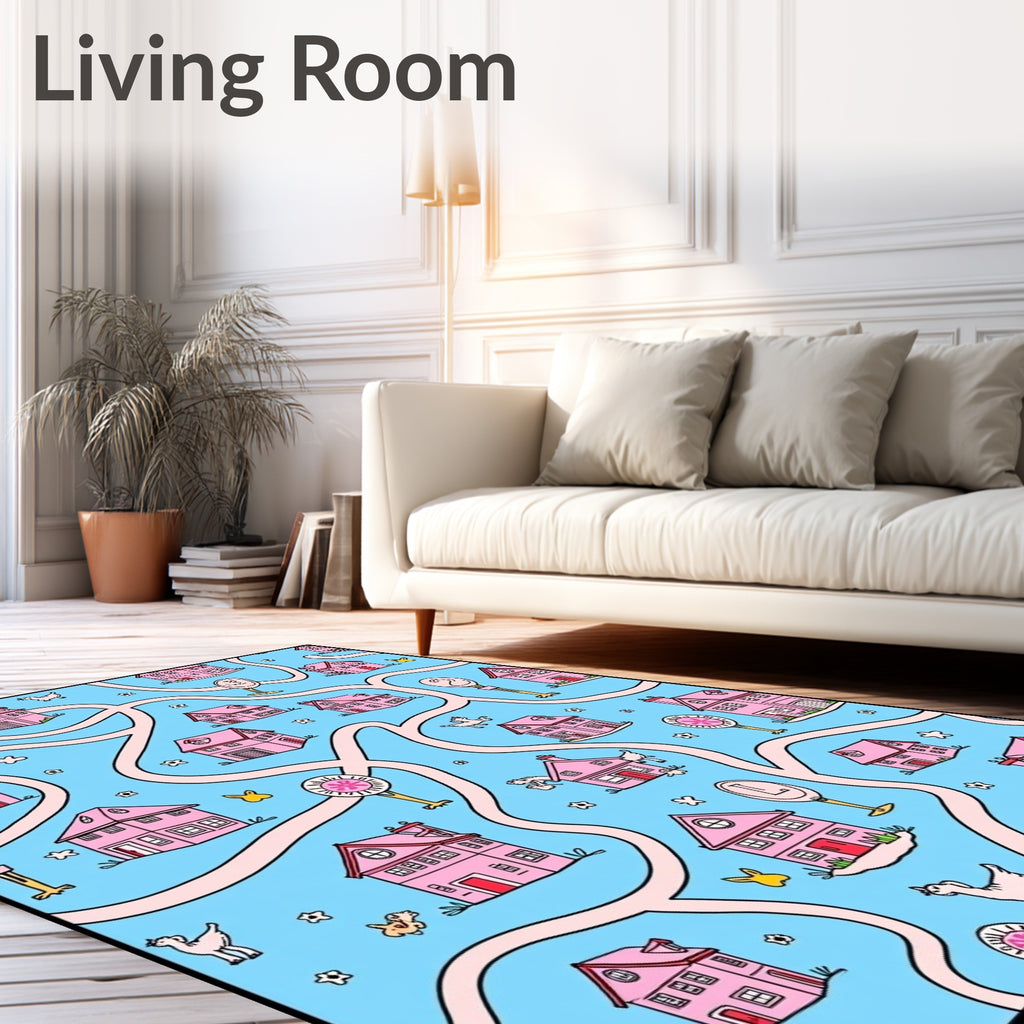 Whimsical Pink Houses Maze Whimsy Rug