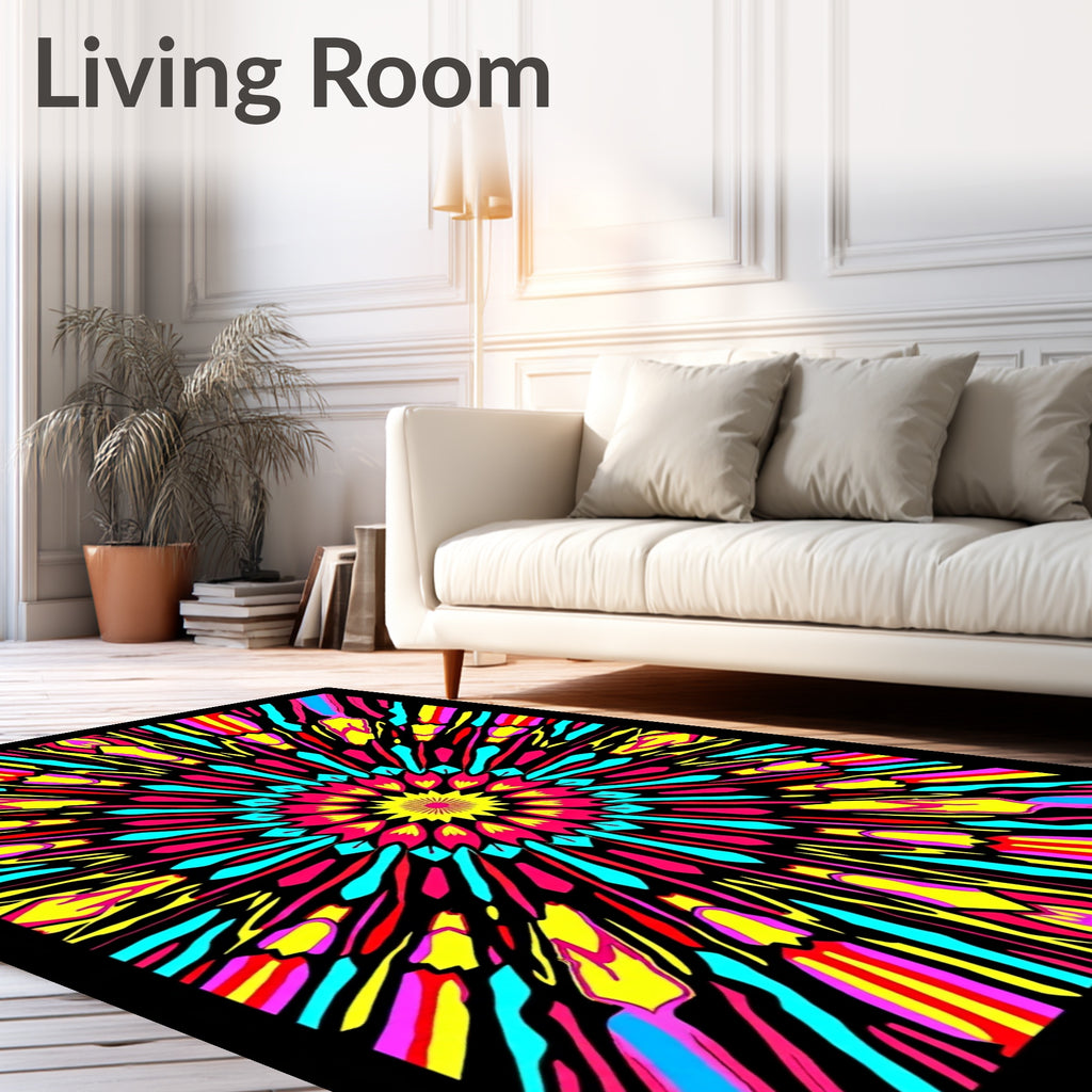 Vibrant Psychedelic Sunburst Medallion Rug