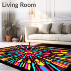 Vibrant Psychedelic Sunburst Medallion Rug