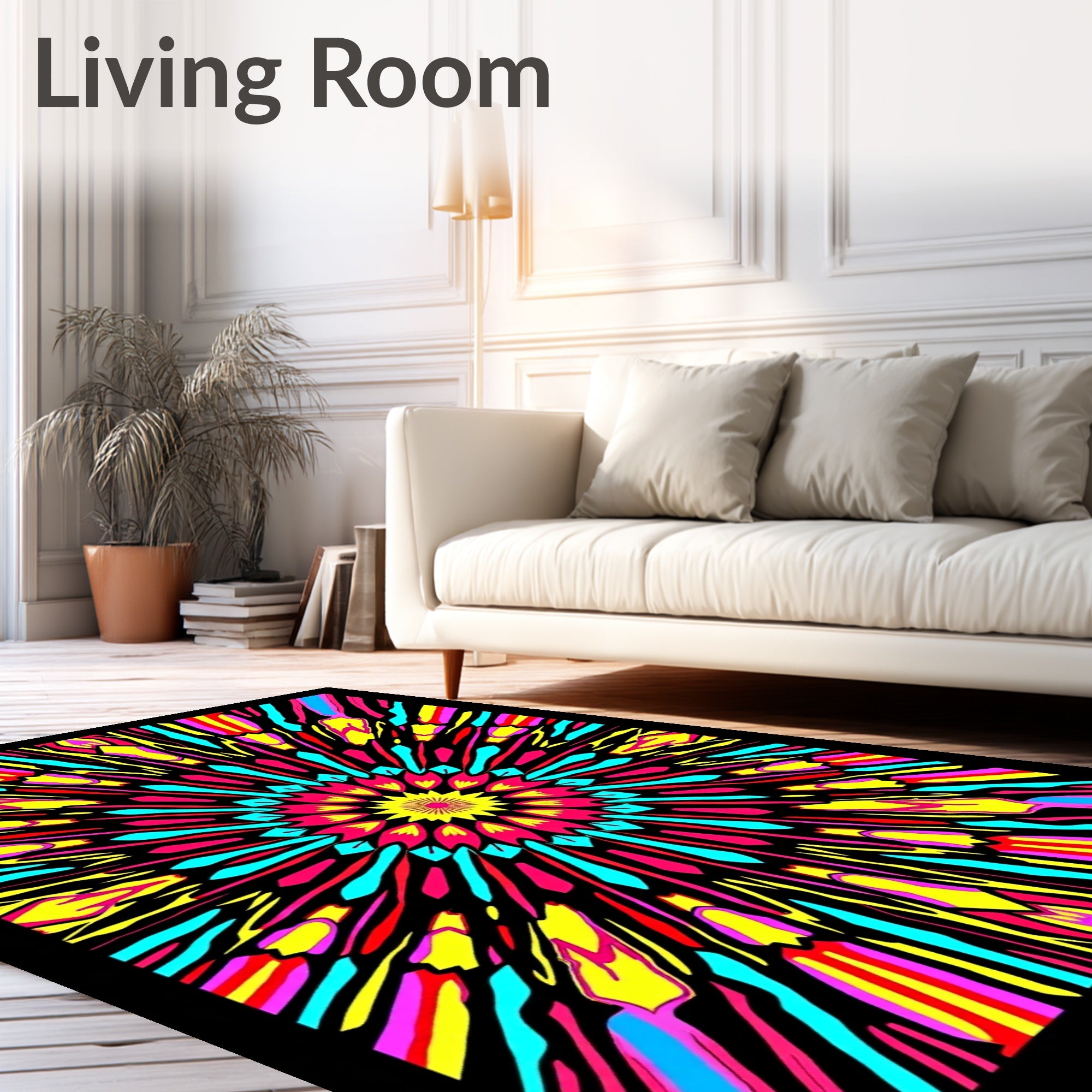 Vibrant Psychedelic Sunburst Medallion Rug