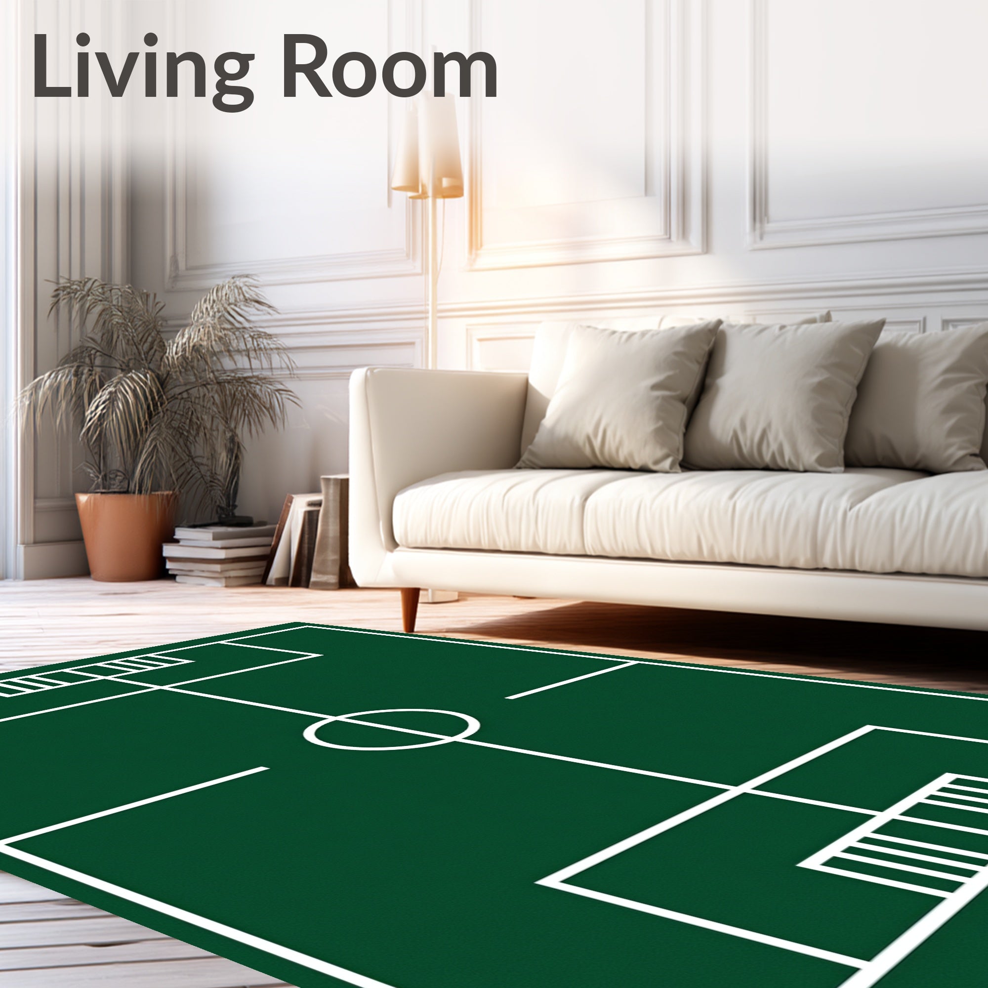 Green Football Field Lines Rug