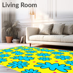 Bright Yellow Blue Flower Pop Art Rug