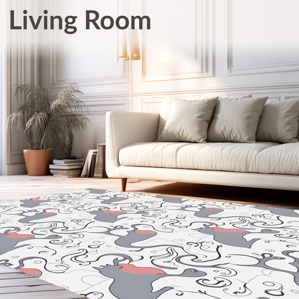 Gray Pink Cat Swirl Abstract Rug