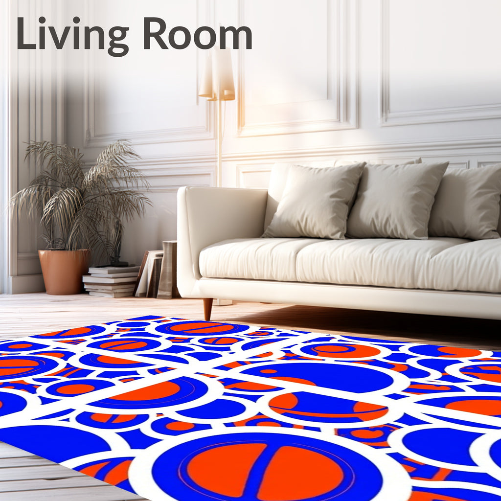 Blue Orange Abstract Circles Rug