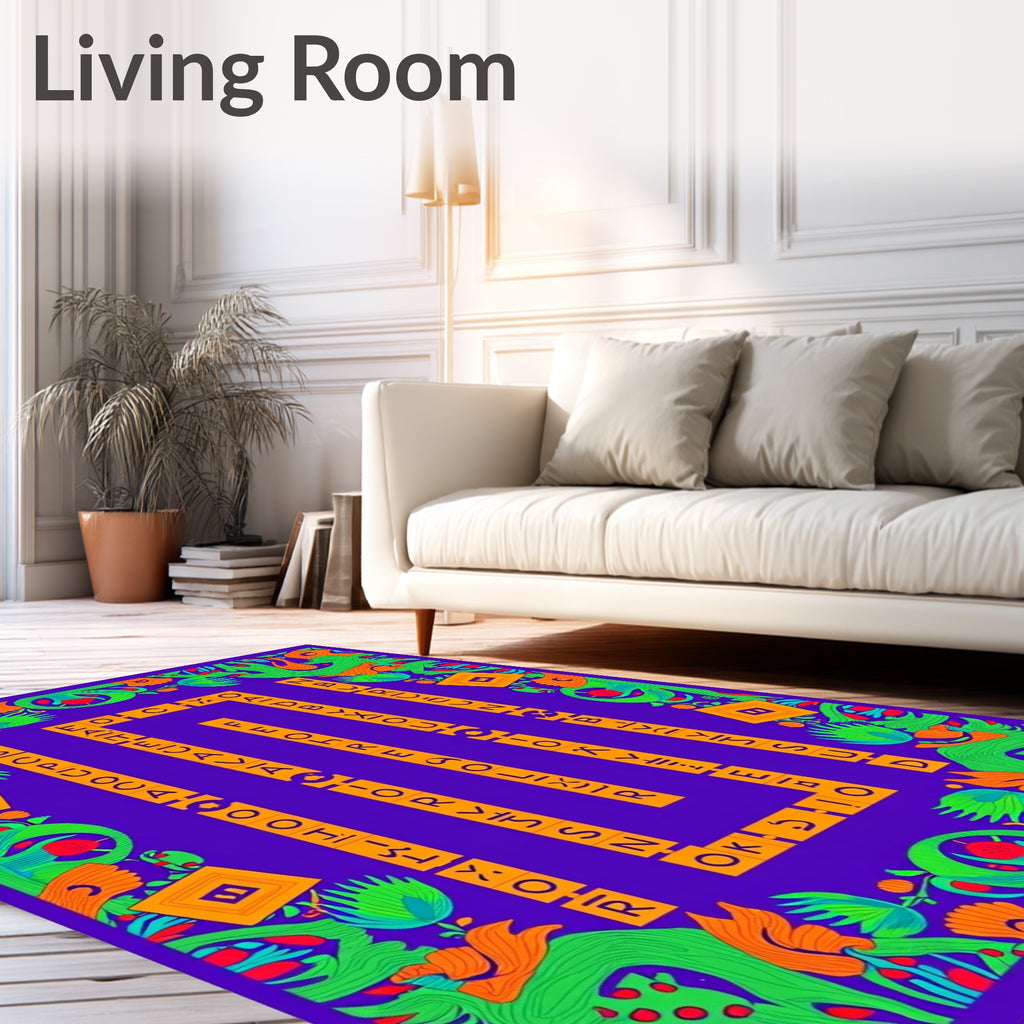 Vibrant Green Orange Purple Alphabet Border Rug