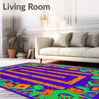 Vibrant Green Orange Purple Alphabet Border Rug