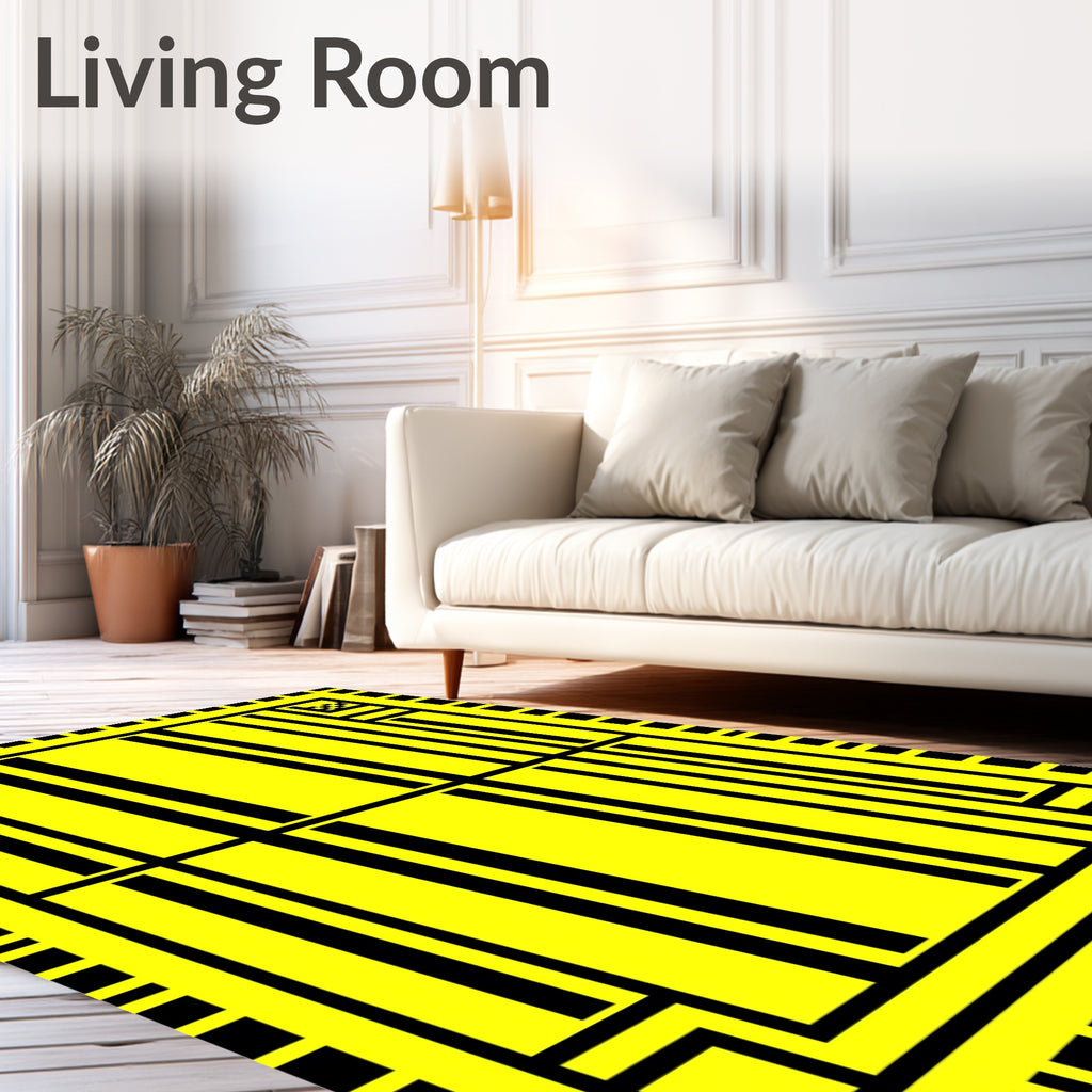 Bold Yellow Black Geometric Stripes Rug