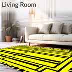Bold Yellow Black Geometric Stripes Rug