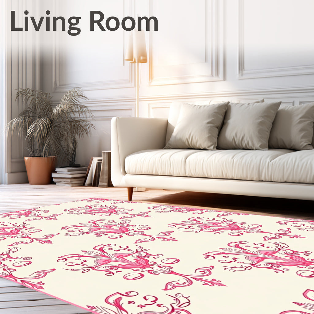 Pink Damask Floral Scroll Work Rug