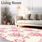 Pink Damask Floral Scroll Work Rug