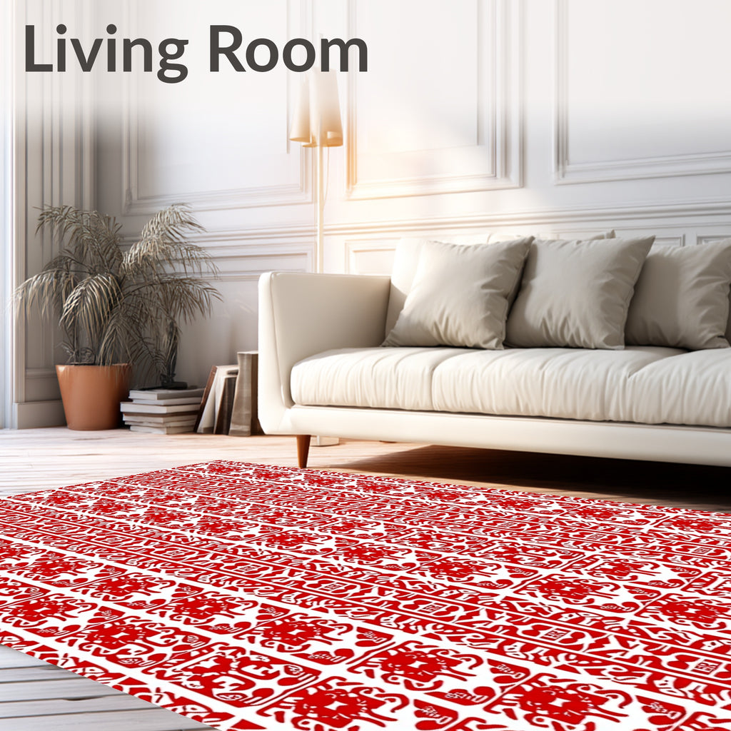 Bold Crimson Tribal Figurative Rug