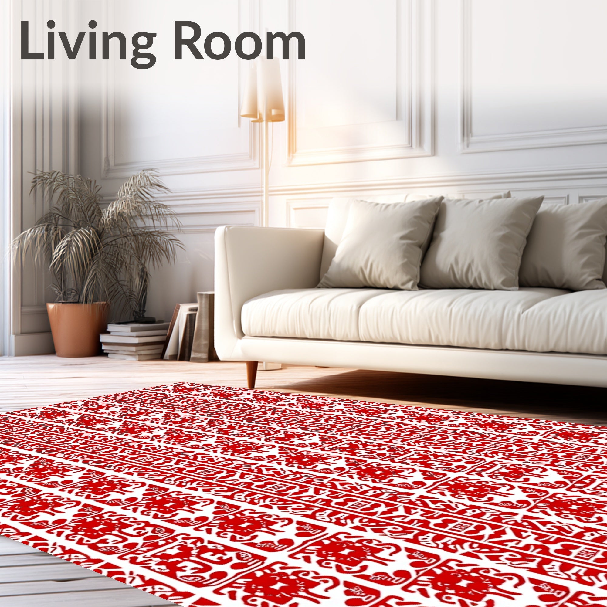 Bold Crimson Tribal Figurative Rug