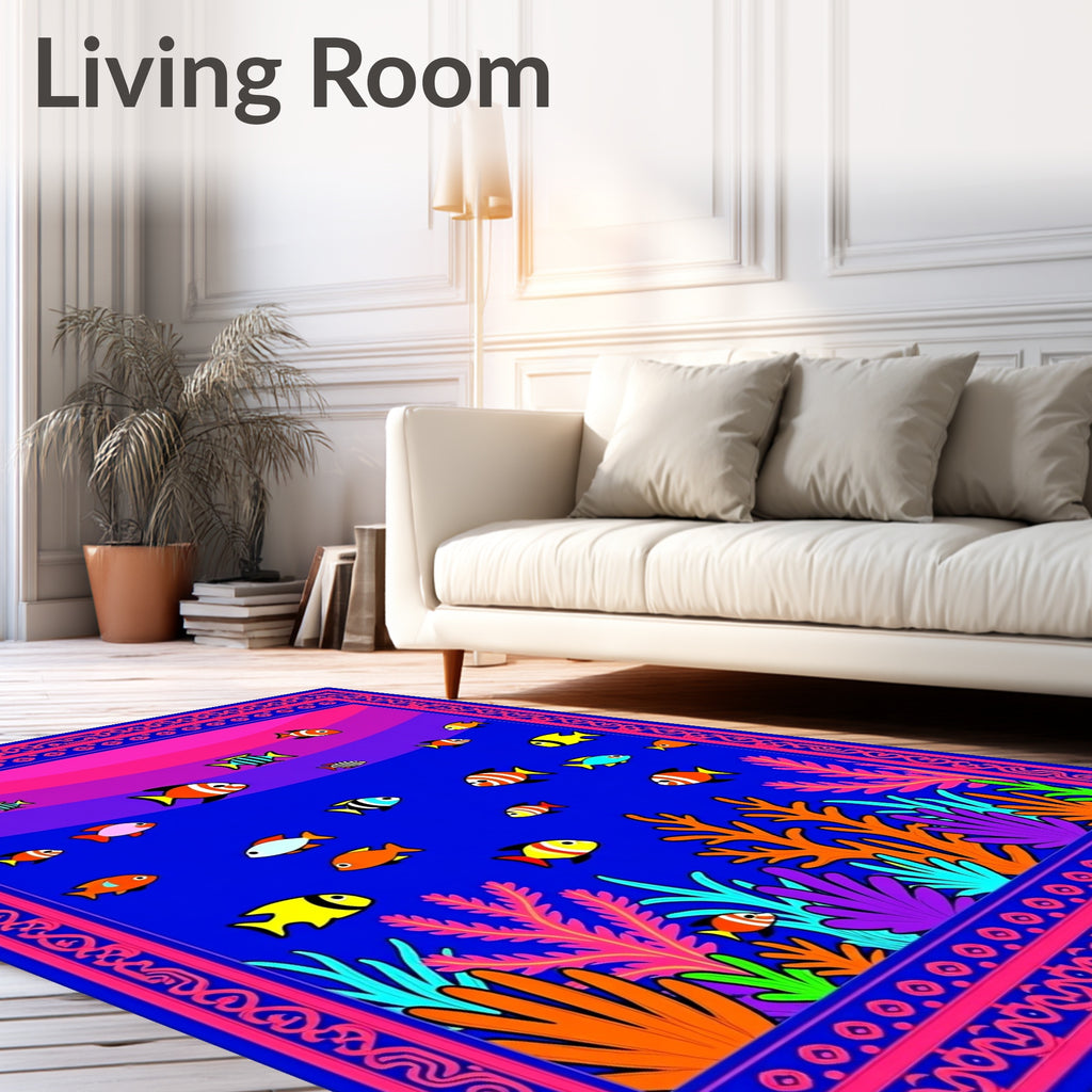 Vibrant Fish Coral Reef Border Rug