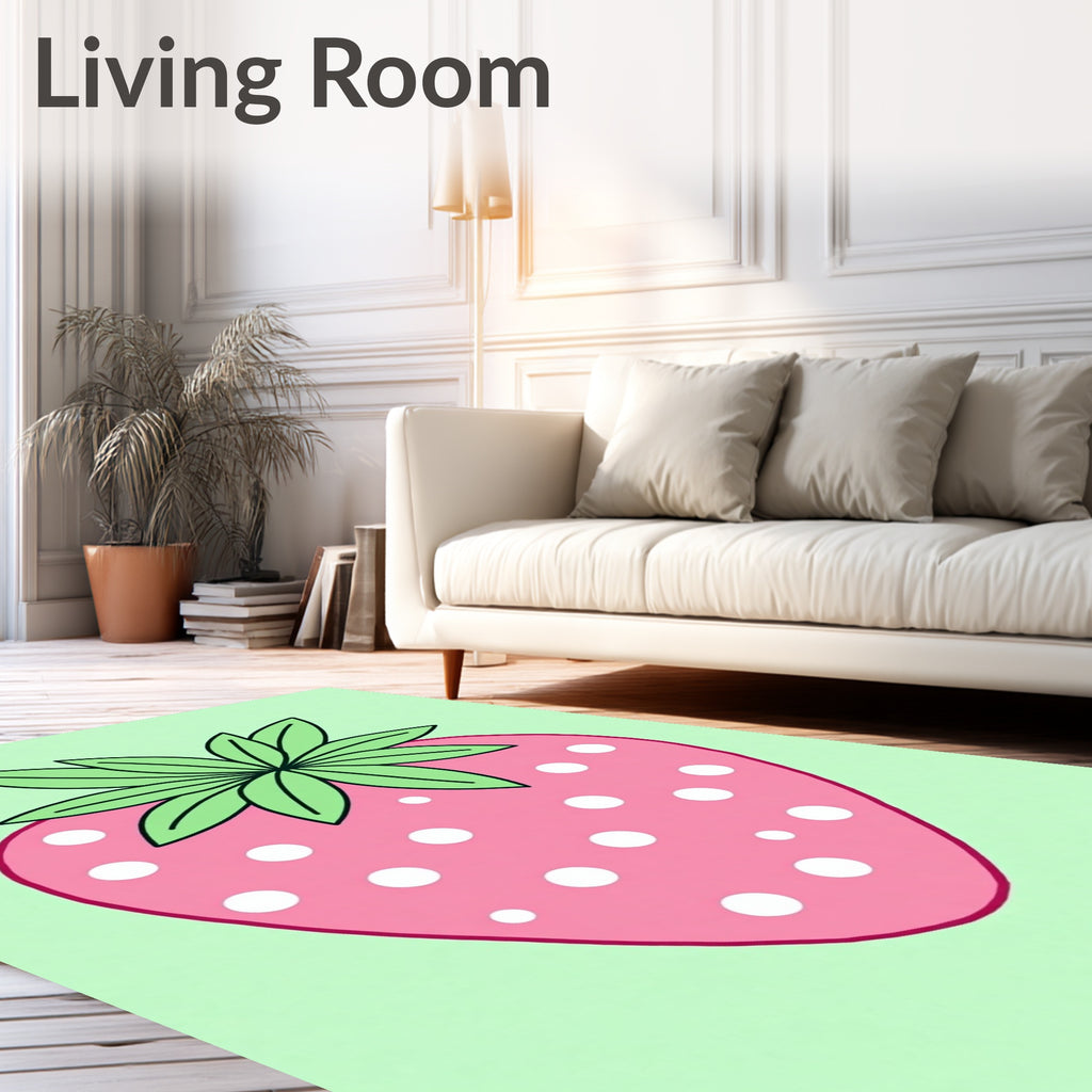 Pink Polka Dot Strawberry illustration Rug