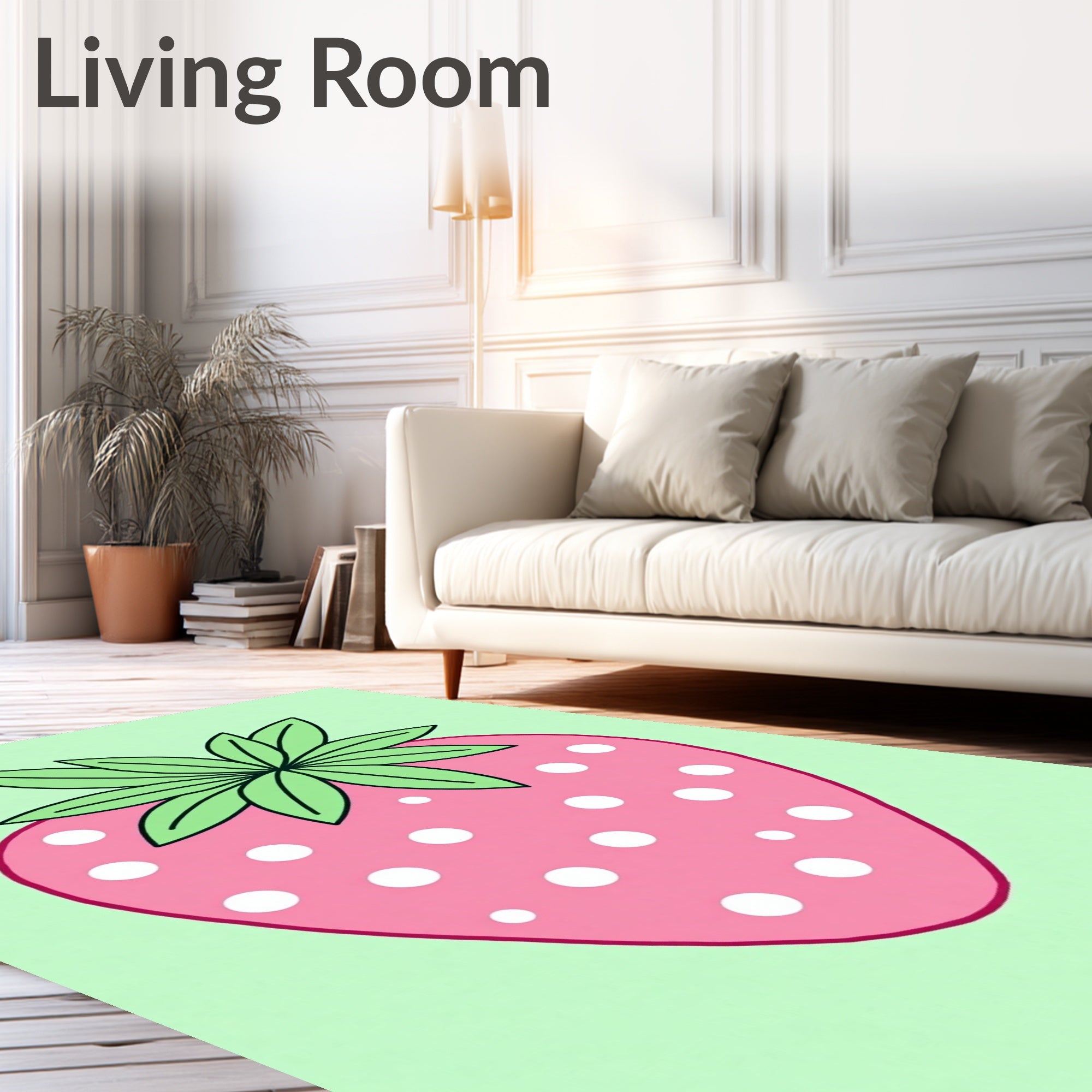 Pink Polka Dot Strawberry illustration Rug