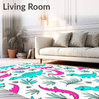 Playful Pink Turquoise Dinosaur Jungle Rug