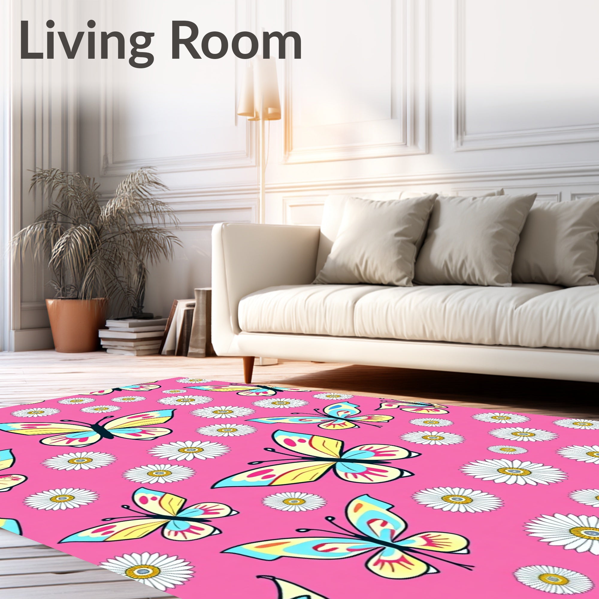 Pink Butterfly Daisy Delight Rug