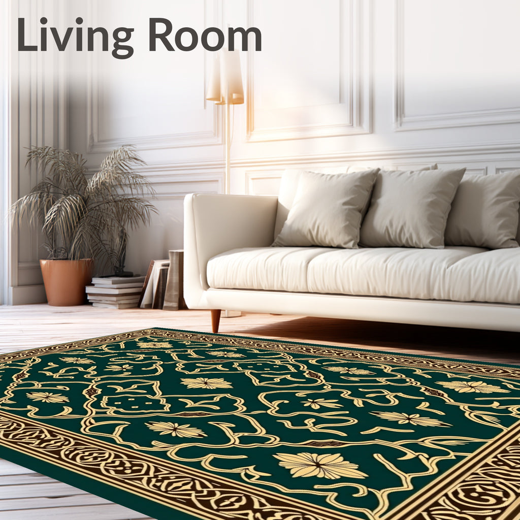 Emerald Green Floral Intertwining Vine Rug