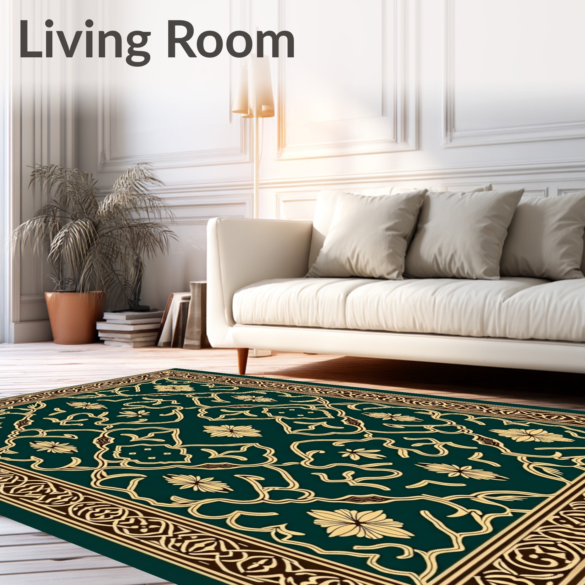 Emerald Green Floral Intertwining Vine Rug