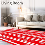 Red White Vertical Stripe Swirl Rug