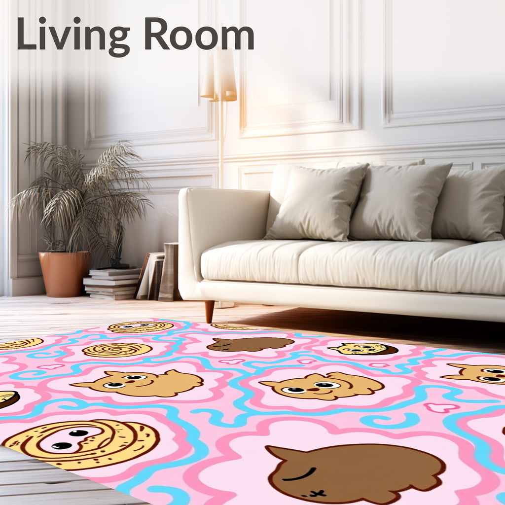 Pink Cute Whimsical Cat Swirl Rug