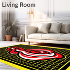 Bold Red White Swirl on Grid Rug