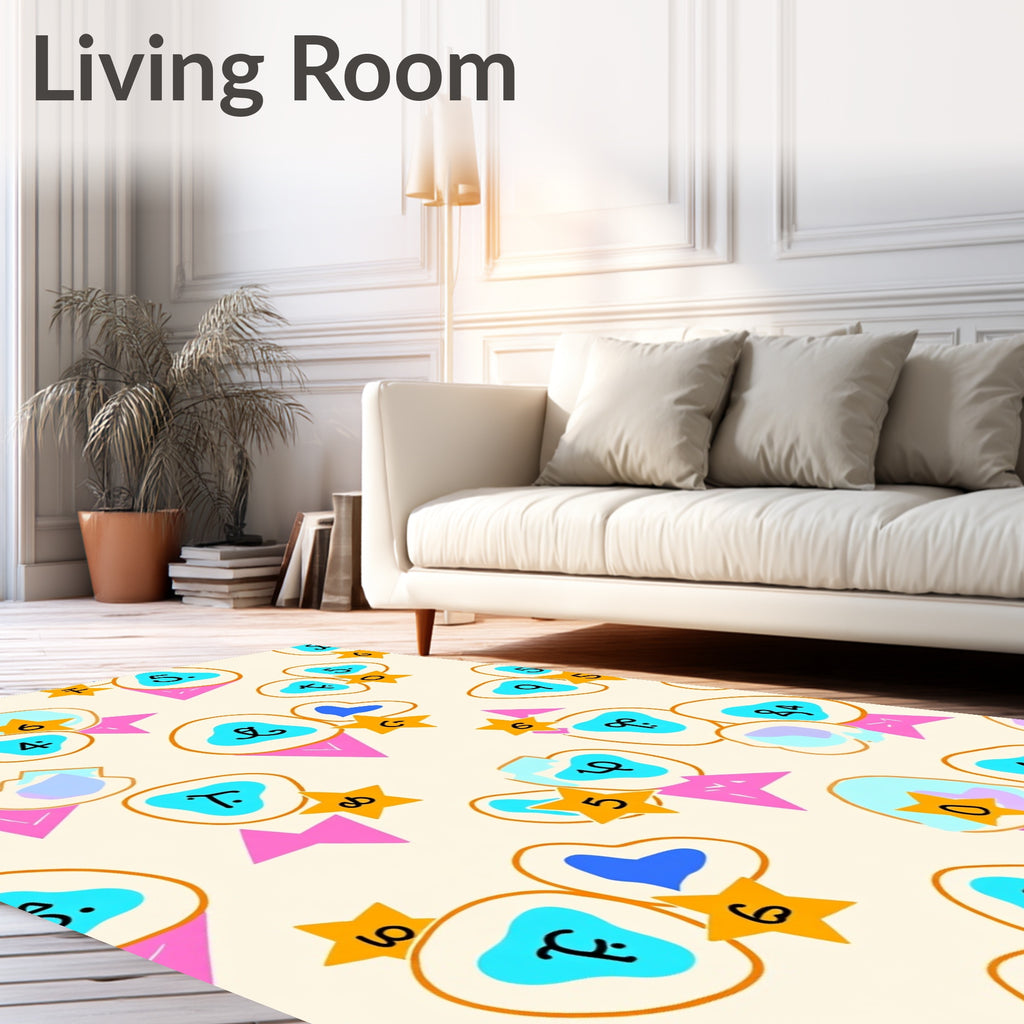 Whimsical Teal Yellow Number Shapes Rug