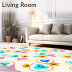 Whimsical Teal Yellow Number Shapes Rug