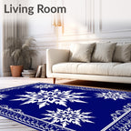 Deep Blue Snowflake Mandala Border Rug