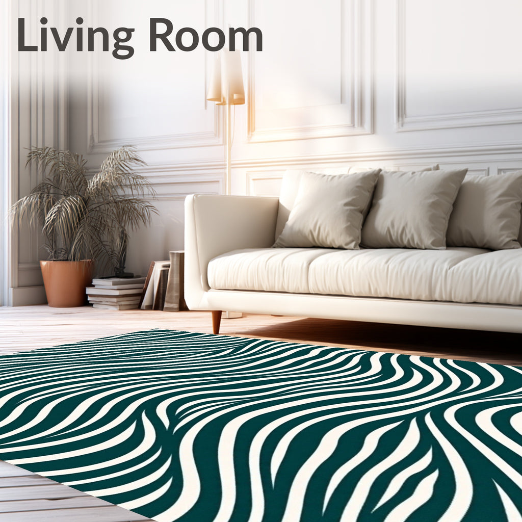 Deep Teal And Cream Wavy Stripes Rug