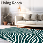 Deep Teal And Cream Wavy Stripes Rug