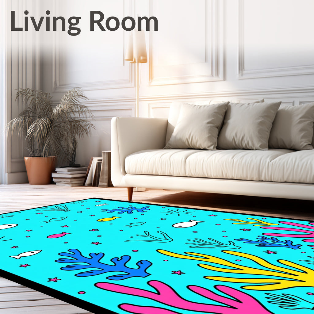 Aqua Marine Life Coral Fish Rug