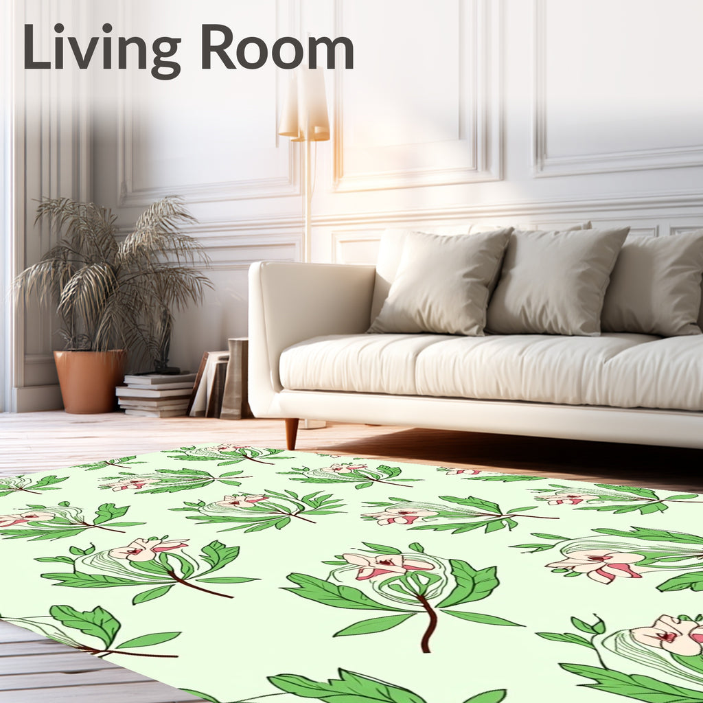 Blush Pink Green Branch Floral Rug