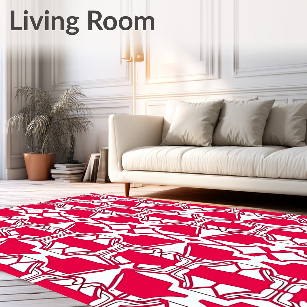 Crimson White Geometric Lattice Rug