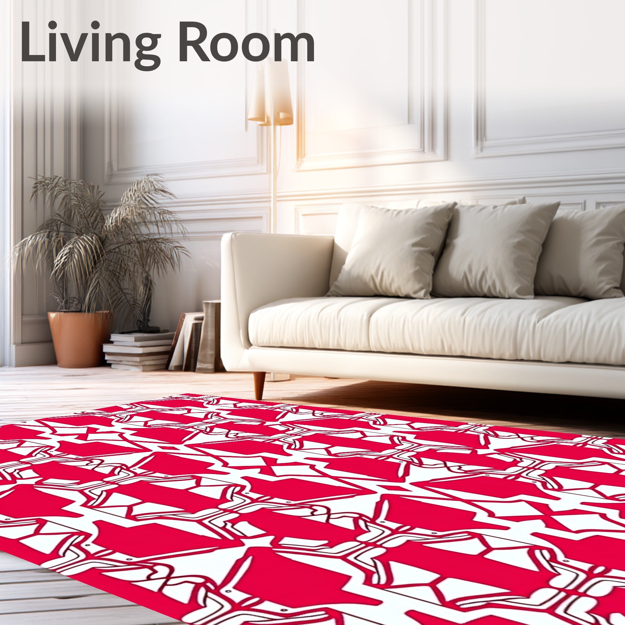 Crimson White Geometric Lattice Rug