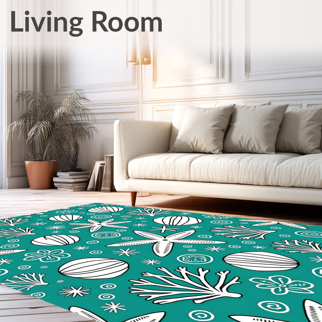 Teal White Underwater Starfish Coral Seamless Rug