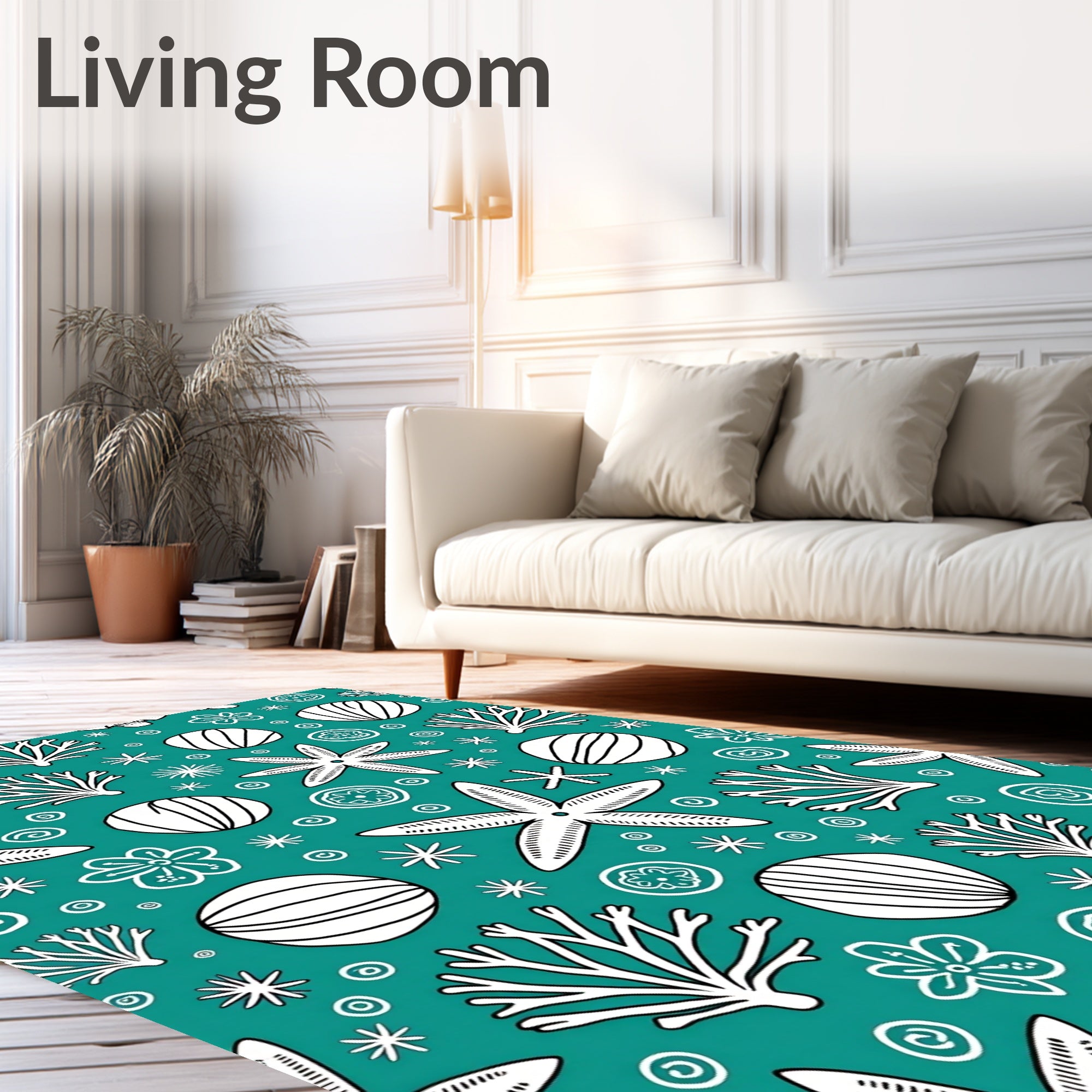 Teal White Underwater Starfish Coral Seamless Rug