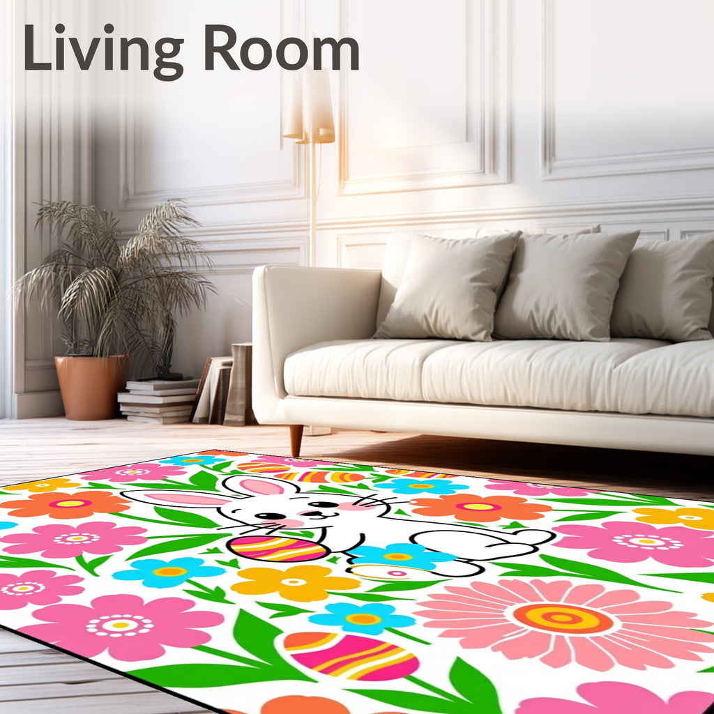 Happy Easter Bunny Floral Egg Rug