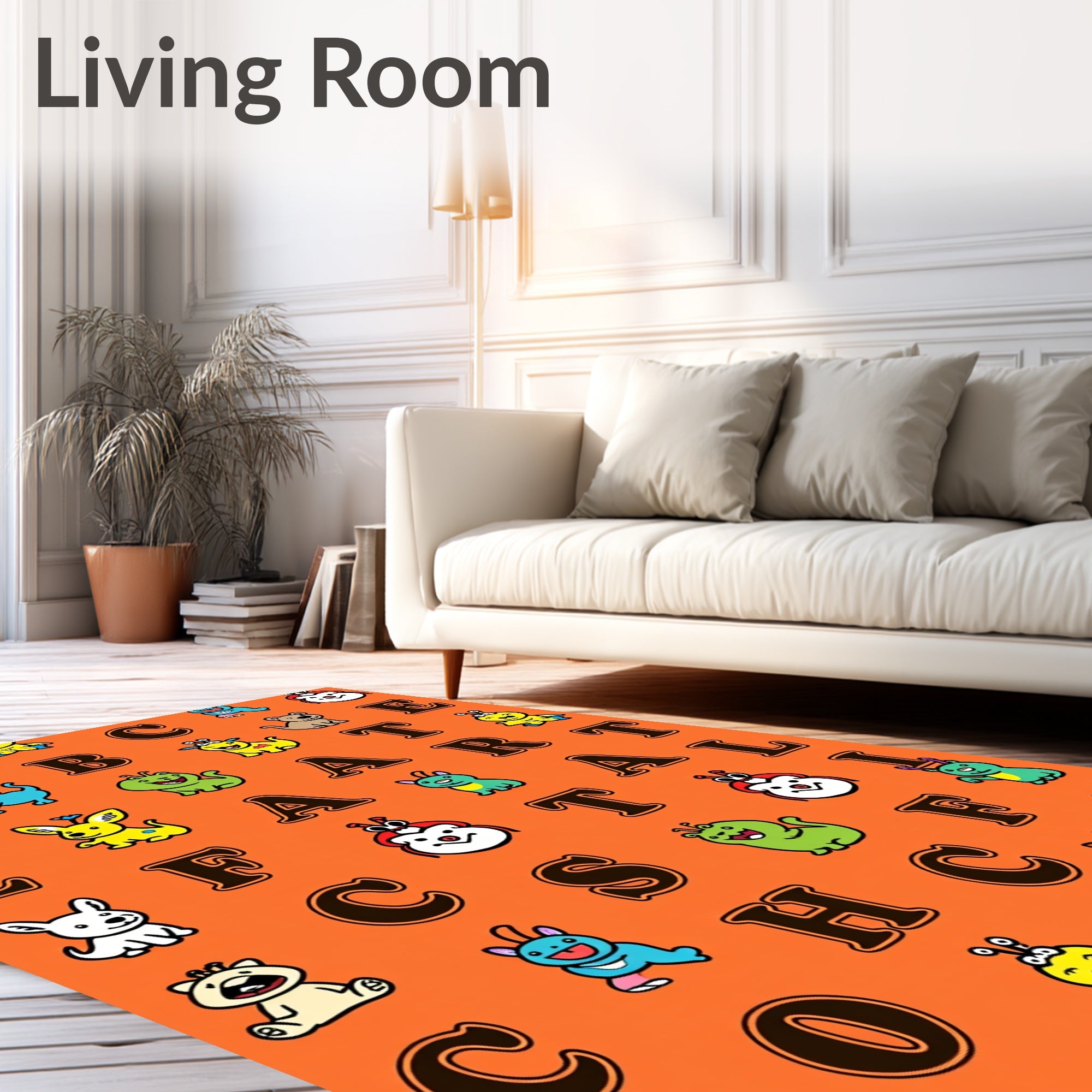 Alphabet Cartoon Critters Orange Rug