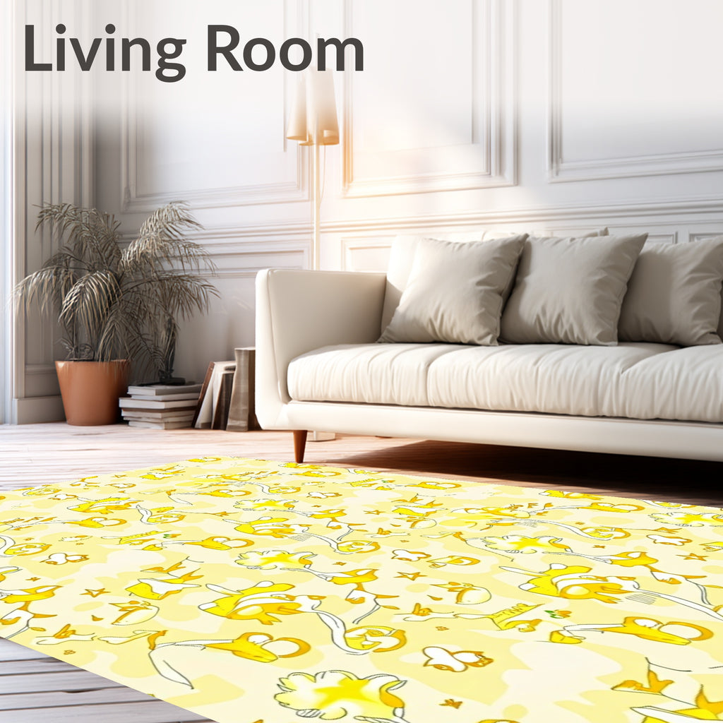 Whimsical Yellow Abstract Flower Clusters Rug
