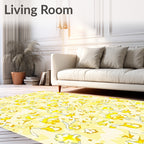 Whimsical Yellow Abstract Flower Clusters Rug